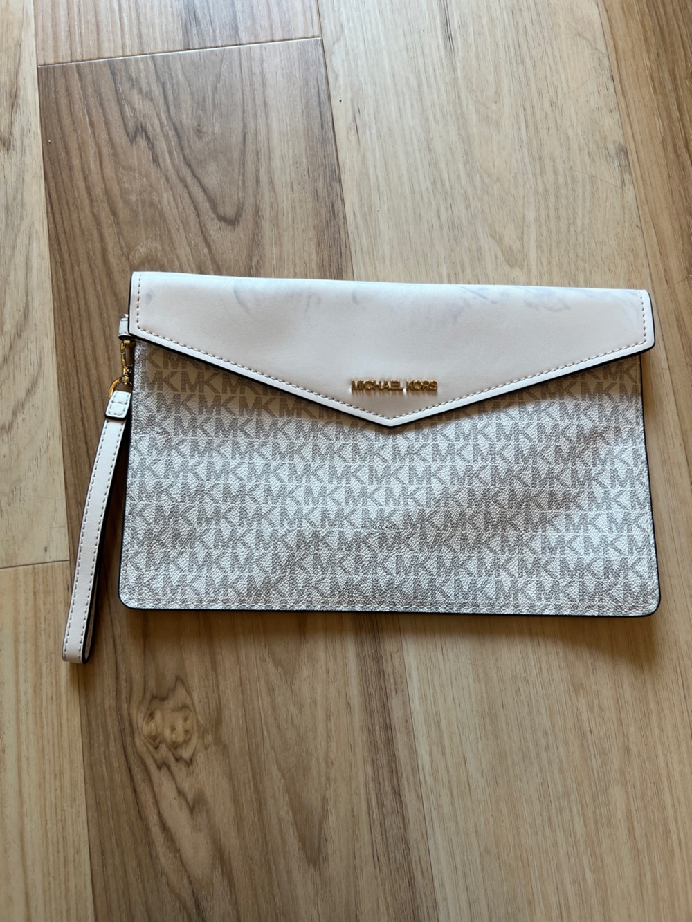 Michael Kors Cream and White Signature Wristlet Clutch